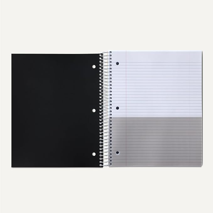 Amazon Basics College Ruled Spiral Notebook, Poly Cover, 5 Subject, 200 Sheets, 9" x 11", Black, 1-pack