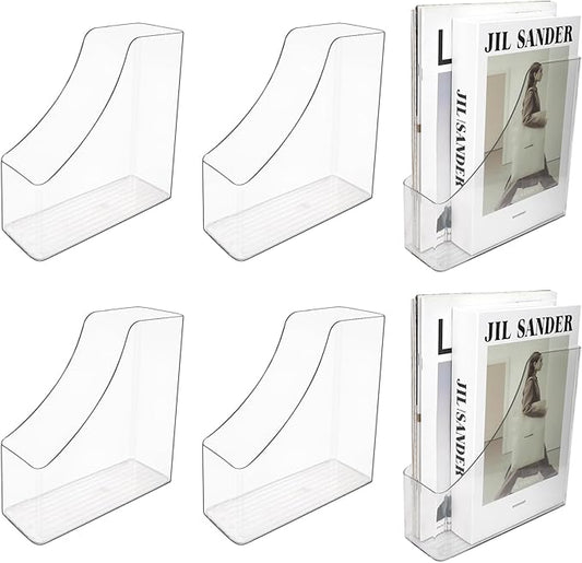 2PCS Acrylic Desk Organizers with Handle, 5 Vertical Compartments Detachable Magazine Rack, Office Desktop Workspace Organization Storage Rack for Office Home School