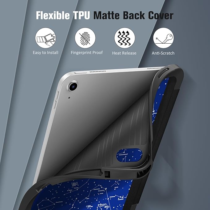Fintie SlimShell Case for iPad (A16) 11th Generation 11 Inch (2025), iPad 10th Generation 10.9 Inch (2022) - Flexible Soft TPU Stand Back Cover with Pencil Holder, Constellation Blue