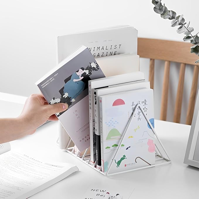 Sooyee 2 Pack 9 Slot White Magazine Holder,Desktop File Sorter Organizer Triangle Bookshelf Decor Home Office