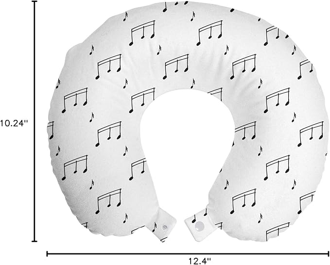 Ambesonne Music Travel Pillow Neck Rest, Musical Notes Theme Melody Sonata Singing Song Clef Tunes Hand Drawn Style Pattern, Memory Foam Traveling Accessory for Airplane and Car, 12", White
