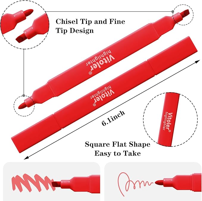 Vitoler Highlighters,8pcs Assorted Colors Highlighters,Chisel & Fine Tips Highlighter Set for Office Supplies