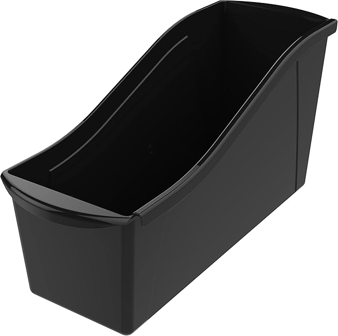 Storex Large Book Bin - Interlocking Plastic Organizer for Home, Office, and Work Space - Black, 6-Pack (70109E06C)