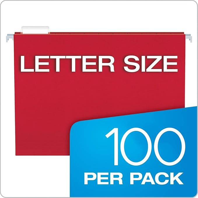 Pendaflex Colored Hanging File Folders Letter Size with 1/5 Cut Adjustable Tabs, 8.5 X 11-12 Assorted Colors, 100 Pack