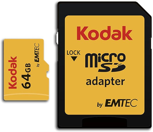 Kodak 64GB Class 10 UHS-I U1 MicroSDXC Card with Adapter 10x Write Speed