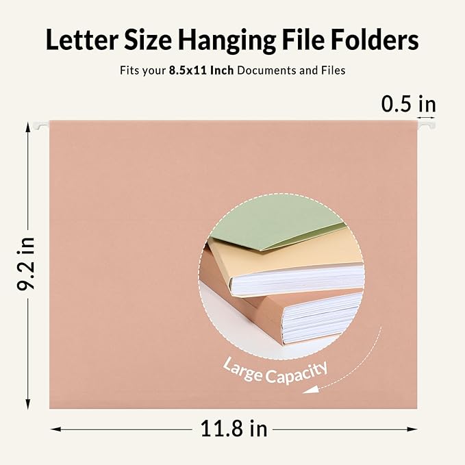 SUNEE 25 Count Hanging File Folders, Pastel Colors, Hanging File Folders Letter Size, Hanging Folders with 1/5-cut Tabs, Designed for Bulky Files, Filing Cabinets, Medical Charts