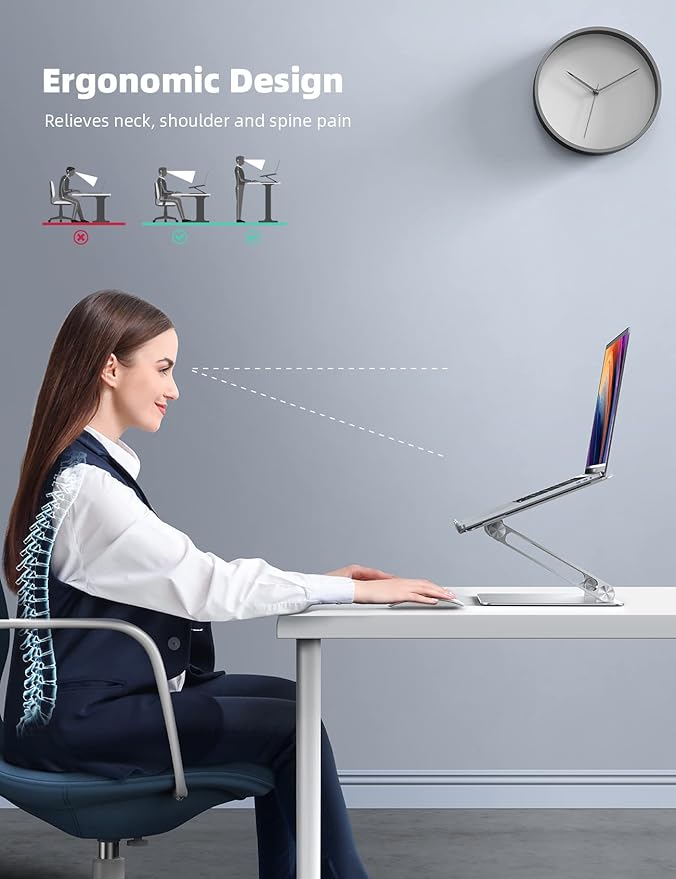 Lamicall Adjustable Laptop Stand, Portable Laptop Riser, Aluminum Laptop Stand for Desk Foldable, Ergonomic Computer Notebook Stand Holder for MacBook Air Pro, Dell XPS, HP (10-17.3'')- Silver
