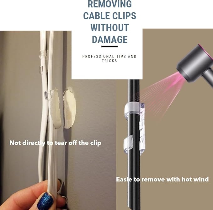 200pcs Adhesive Cable Clips, Finisher Wire Clamp Cord Clips Cable Management Light Clips Cable Organizer Max.1/4" Wire Hider for Cords