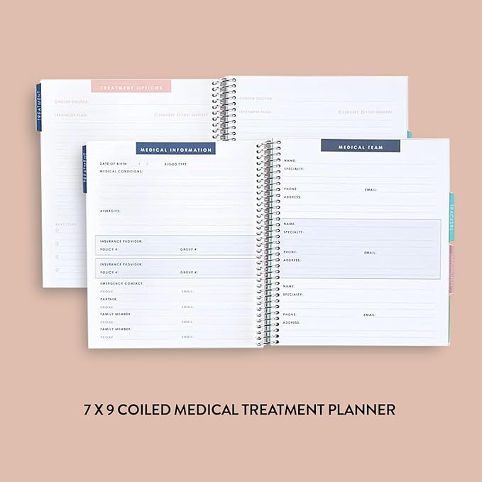 Erin Condren Medical Treatment Planner, 7" x 9" Spiral Coiled Notebook and Prompted Health Tracker, Laminated Cover with Tabbed Sections for Medication Logs, Medical History and Appointment, 160 Pages
