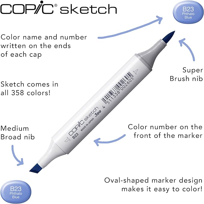 Copic Sketch Alcohol Markers, 6 Color Dual Tip Art Marker Set – Blendable Brush Tips for Drawing, Sketching, and Illustration – Professional Set for for Adult/Teen Artists & Creators - Earth Essential