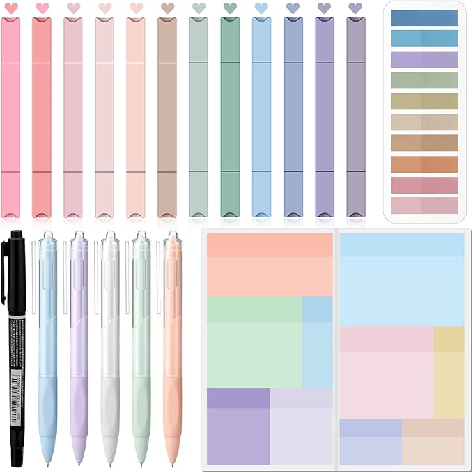 Jutom 38 Pcs Bible Journaling Study Kit for Women, Book Annotation Supplies with Highlighters Pens, Tabs, Sticky Notes, Markers for Christian Office Bible Study Supplies(Light Color,Square)