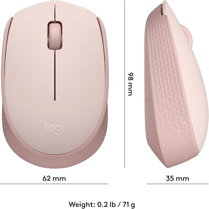 Logitech M170 Wireless Mouse for PC, Mac, Laptop, 2.4 GHz with USB Mini Receiver, Optical Tracking, 12-Months Battery Life, Ambidextrous - Rose