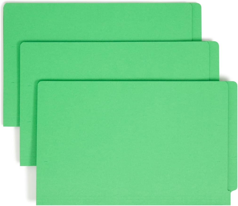 Smead End Tab File Folder, Shelf-Master Reinforced Straight-Cut Tab, Legal Size, Green, 100 per Box (28110)