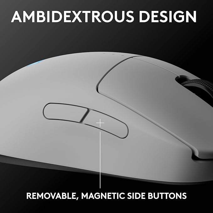 Logitech G PRO 2 Lightspeed Wireless Gaming Mouse, Right- or Left-Handed Mouse with up to 4 Customizable and Switchable Magnetic Side Buttons, 44K DPI Sensor, USB-C Charging, for PC/Mac - White