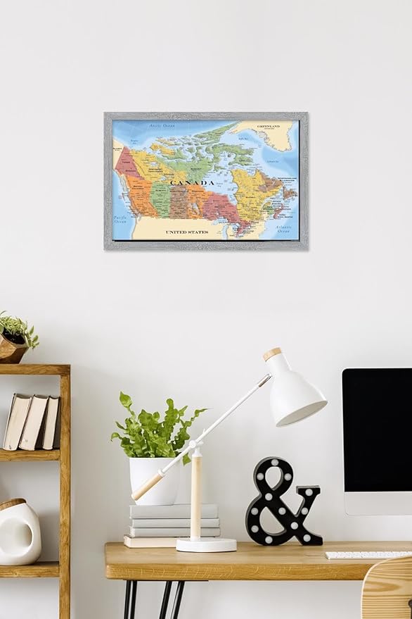 Map - Canada Wall Poster, 22.4L" x 14.7W", Gray Framed Version