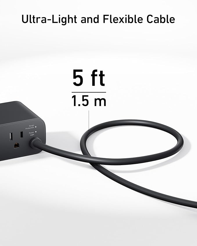 Anker Nano Charging Station(100W Max), 7-in-1 USB C Power Strip for iPhone 16/15/14 and MacBook Air/Pro, 5ft Thin Cord,3AC, 2USB A,2USB C,Power Delivery Desktop Accessory for Home&Office(Black)