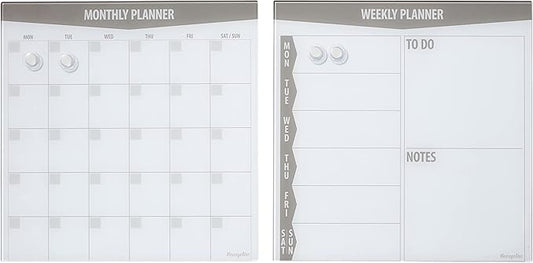 ECR4Kids MessageStor Magnetic Dry-Erase Glass Board with Magnets, 17.5in x 17.5in, Wall-Mounted Whiteboard, Grey, 2-Pack