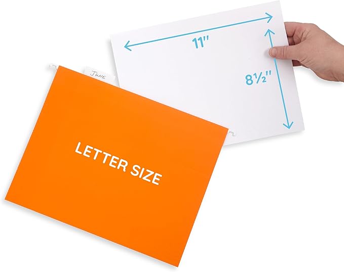 Blue Summit Hanging File Folders, Letter Size, Orange, Great for Organizing and Easy File Storage, 50 Per Box