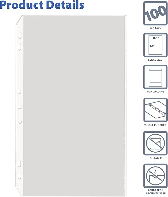 GOLD SEAL 100/Box Legal Size Clear Heavyweight Poly Sheet Protectors,8.5" x 14", 100-Count