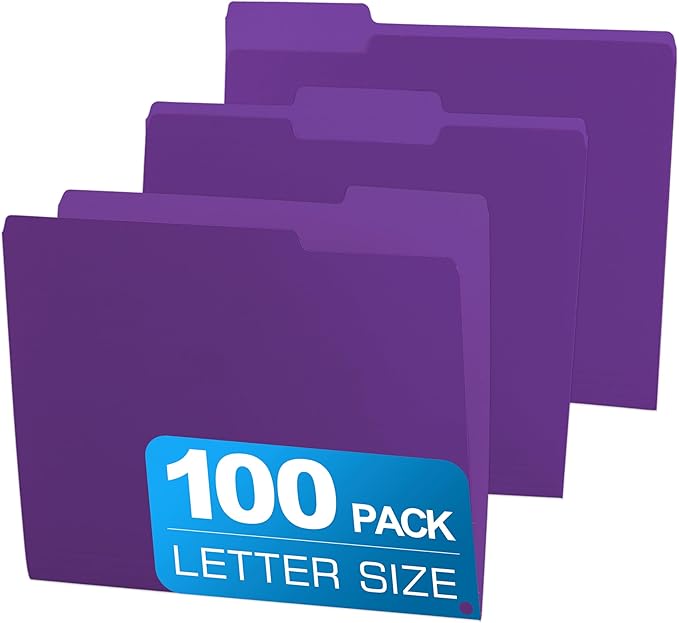 100 Packs Colored File Folders,Purple File Folders Letter Size,1/3 Cut Tabs File Folder,Two-Tone File Folder,Manila File Folders for Office,School and Home,Organization
