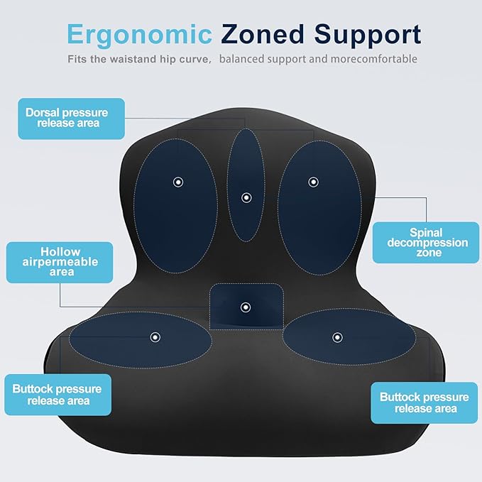 Seat Cushion, Office Chair Cushion, L-Shaped Ergonomic Car Seat Cushions, Memory Foam Chair Cushion, Lumbar Support Pillow for Wheelchair, Car, Home, Office, Desk, Black