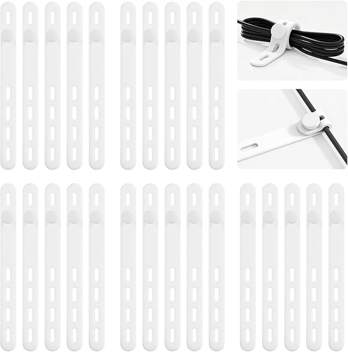 25Pack Silicone Cable Ties,Reusable Cord Organizer for Bundling Electrical Cords,Adjustable Data Cable Organizer Ties,High Elasticity Cable Straps for Home/Office/School/Travel(White)