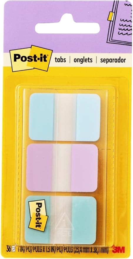 Post-it® Pastel Color Tabs, Gradient Blue, Pink, Clear, 36 Tabs/Pack