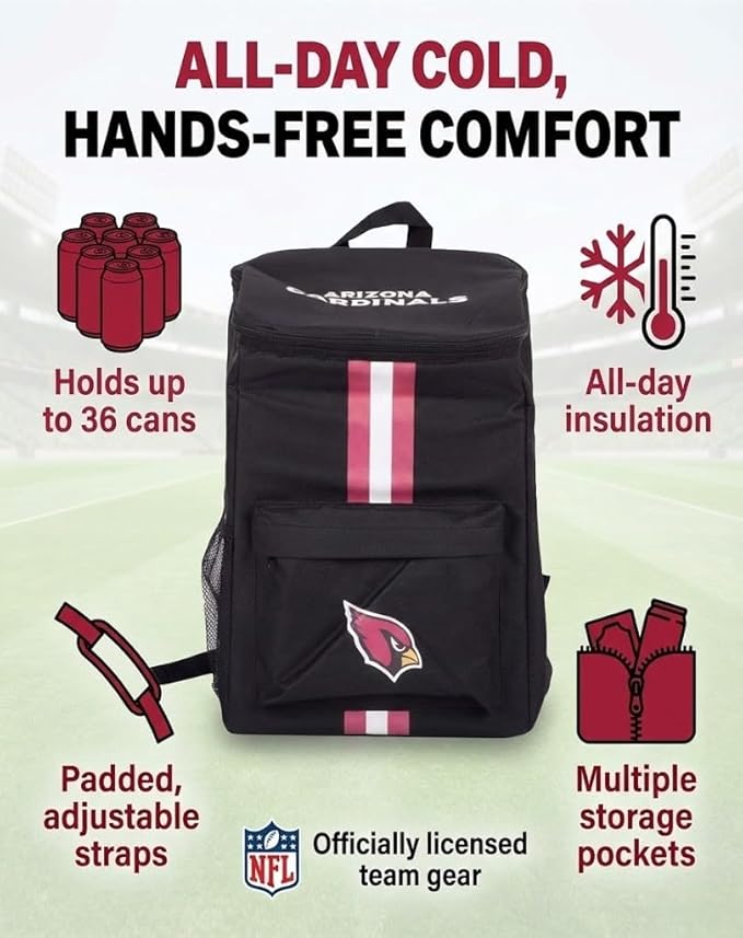 Cooler Backpack – Portable Soft Sided Ice Chest – Insulated Bag Holds 36 Cans - Football Gear – Show Your Team Spirit with Officially Licensed Fan Gear