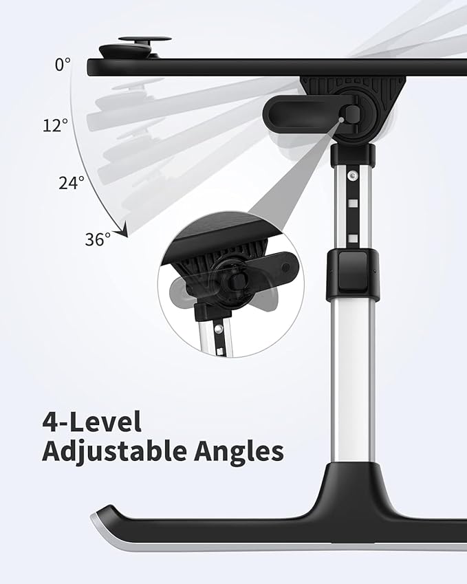 SAIJI Height & Angle Adjustable Laptop Stand for Bed, Lap Desk Bed Tray Table, Light Weight Foldable Portable Laptop Table for Couch Sofa Chair Floor Desk for Adults, Kids (Black)