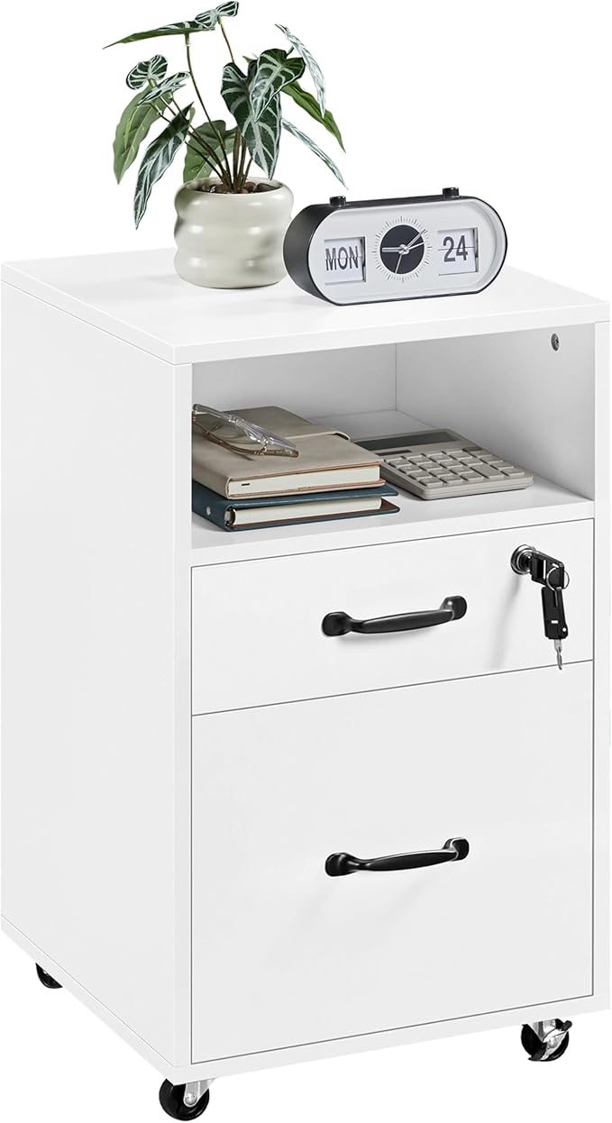 Yaheetech File Cabinet Vertical File Cabinets Mobile Letter Size File Storage Organizer Small Filing Cabinet Printer Stand for Home and Office White