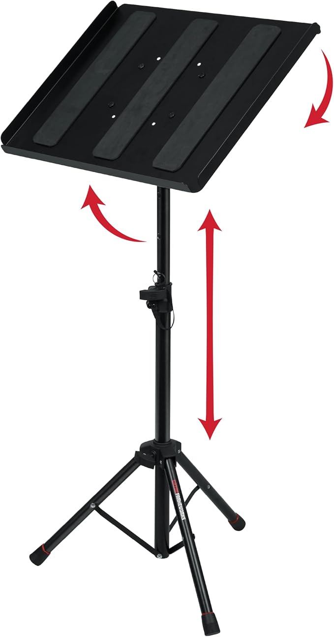 Gator Frameworks Adjustable Multi-Media Gear Stand Featuring 100x100 Vesa Mounting Brackets | Ideal for Laptops, Small Production Samplers, and More, Min/Max Height - 28"/44.5" (GFW-UTL-MEDIATRAY1)
