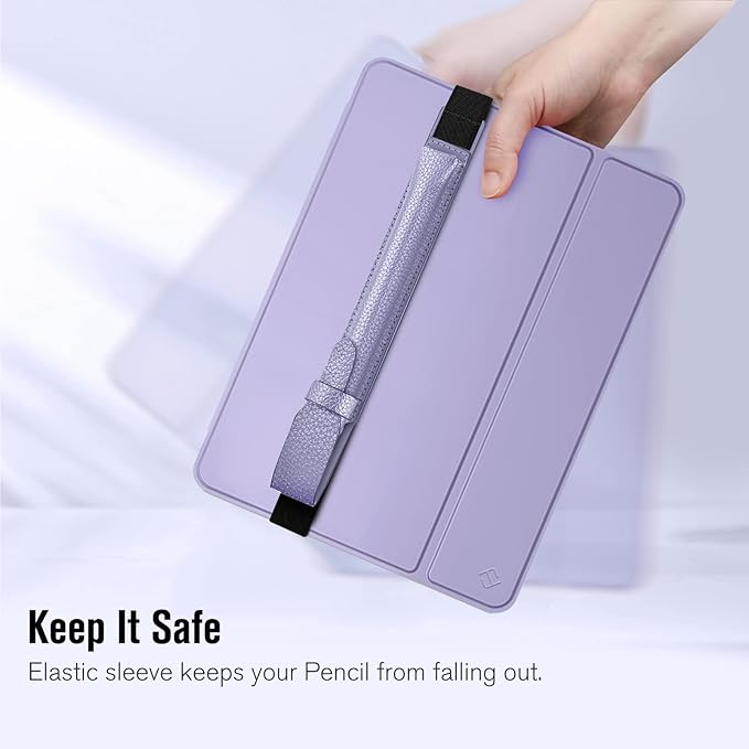 Fintie Pen Holder with USB Adapter Pocket for Apple Pencil Pro, Apple Pencil (USB-C / 1st / 2nd Generation), Elastic Vegan Leather Sleeve Pouch Compatible with iPad Case, Lilac Purple