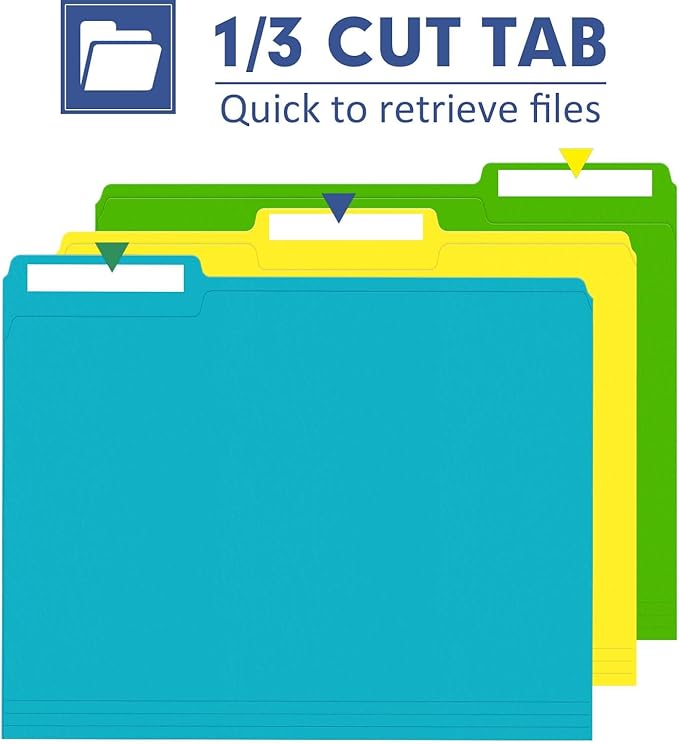 File Folder, PANDRI 30 Pack Colored File Folder, 1/3 Cut Tabs, Letter Size, Assorted 6 Colors Filing Folder for Office School Business