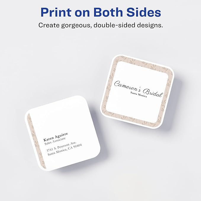 Avery Clean Edge Printable Square Cards with Sure Feed Technology, Rounded Corners, 2.5" x 2.5", Matte White, Inkjet Printer Compatible, 180 Blank Cards Total (35702)