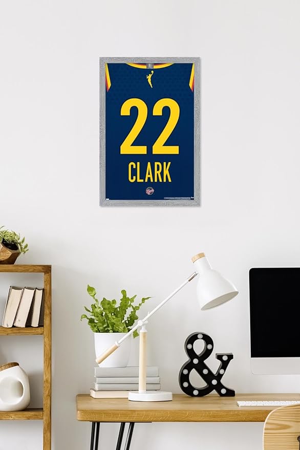WNBA Indiana Fever - Caitlin Clark Jersey Wall Poster, 22.4L" x 14.7W", Gray Framed Version