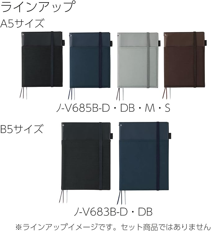 KOKUYO Systemic Synthetic Leather Cover Notebook, with One A5, B 6mm Ruled, 28 Lines, 50 Sheets, Twin Ring Edge Title Notebook, Gray, Japan Import (NO-V685B-M)