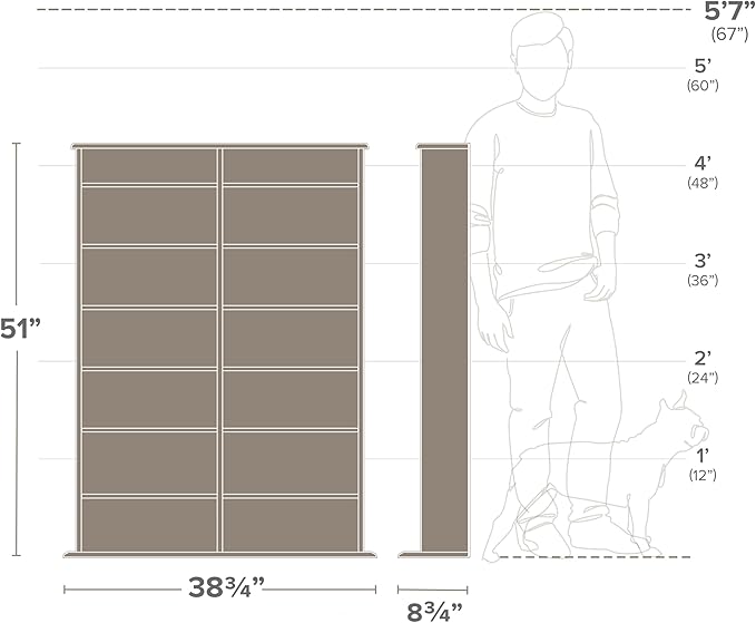 Prepac 2 Column 38.75" Wide Display Cabinet Media, Double Width Wall Storage, Cherry