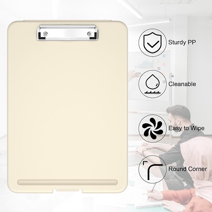 Hongri Clipboard with Storage, 8.5 x 11 Nursing Clip Board Foldable Storage for Nurses, Lawyers, Students, Classroom, Office, School, Size 13.4 x 9.4 X 0.9 in, Khaki