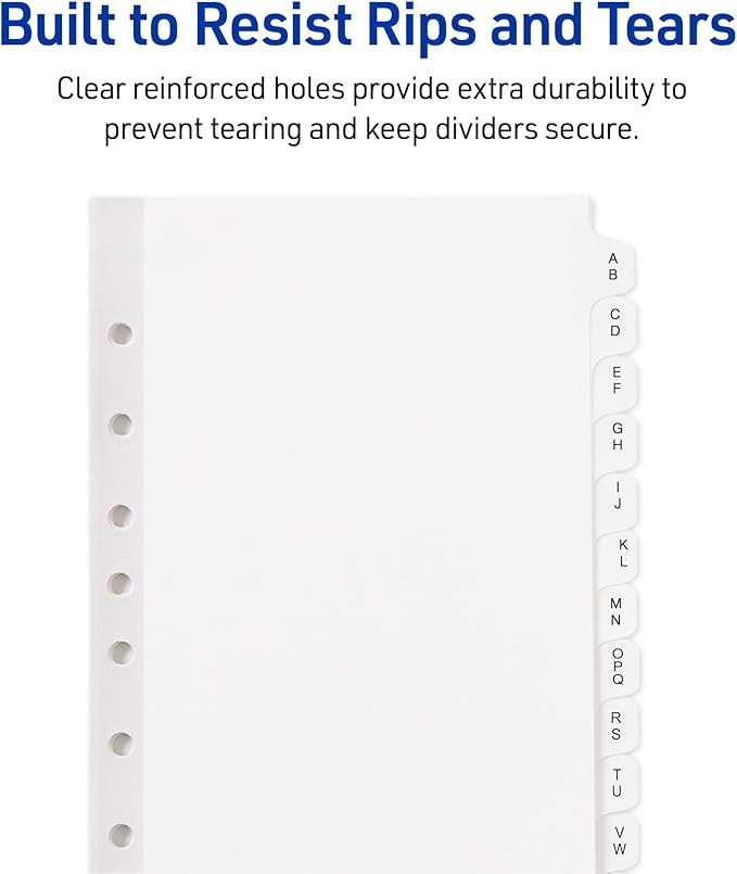 Avery A-Z Mini Dividers for 3 Ring Binders, 12 Tabs per Set, 8.5" x 5.5", Pre-Printed Tabs, 1 Binder Divider Set, Great for Organizing Notes, Projects, Schedules, and More (11313)