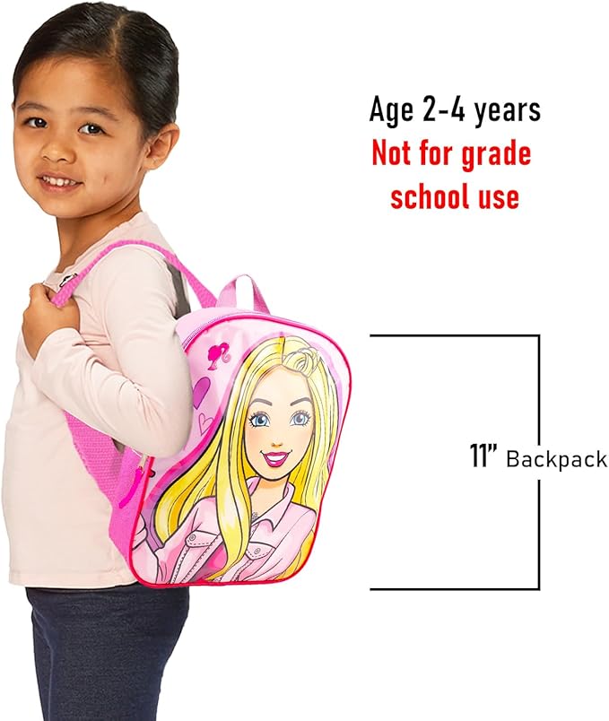 Barbie Mini Backpack with Lunch Box for Girls - Bundle with 11" School Bag, Lunch Bag Plus Tattoos, Water Bottle, and More | Barbie Girls Backpack Elementary School