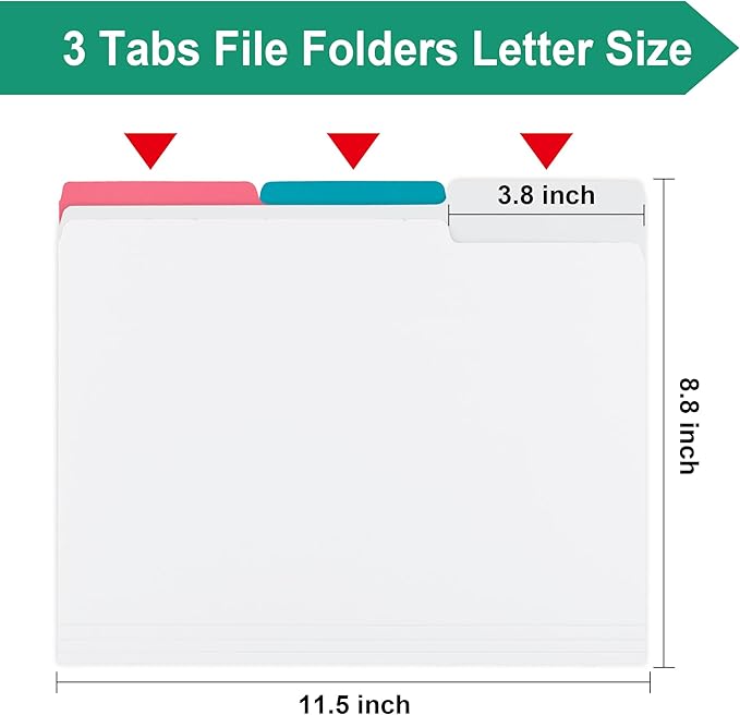 18pack White File Folders,1/3 Cut Tab with Assorted Positions,Letter Size Colored File Folders,Great for Organizing and Easy File Storage