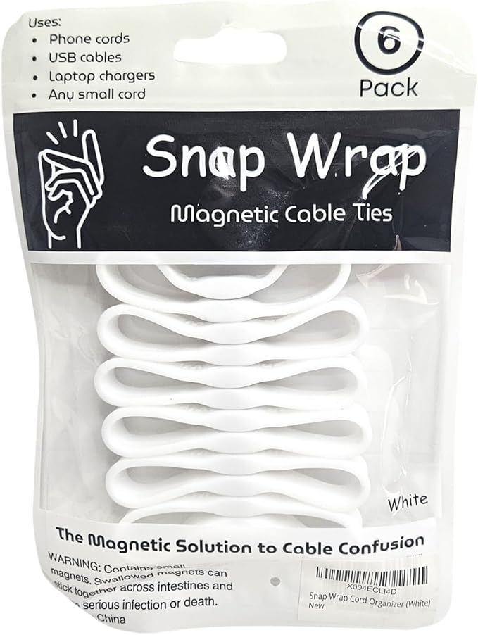 Snap Wrap | Pro Silicone Magnetic Cable Organizer | 6-Pack | Easy One-Hand Operation | Tidy Cable & Wire Storage