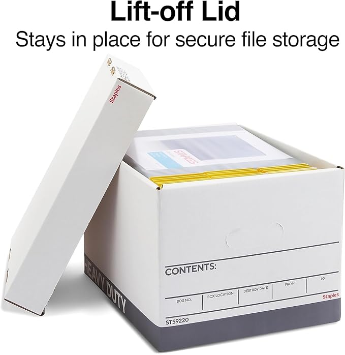 STAPLES Triple Wall Heavy Duty File Box, Lift Off Lid, Letter/Legal, White/Gray, 12/Carton