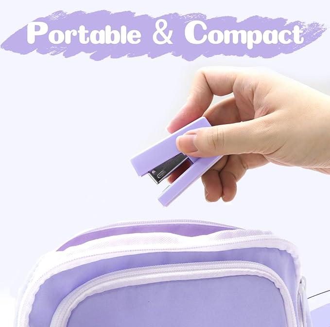Purple Mini Stapler with Staples, Portable Office Supplies Set with Small Stapler, Staple Remover and 2,000 Staples, Cute Mini Stapler for Desk, School, Office & Home Desk Essentials