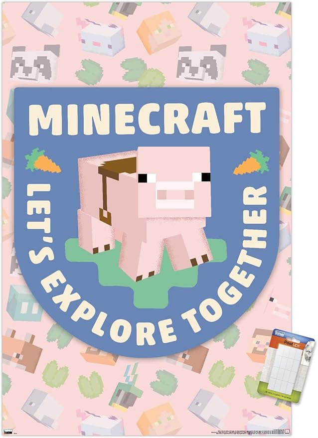 Trends International Minecraft - Let's Explore Together Wall Poster, 34L x 22.4W, Premium Poster & Mount Bundle