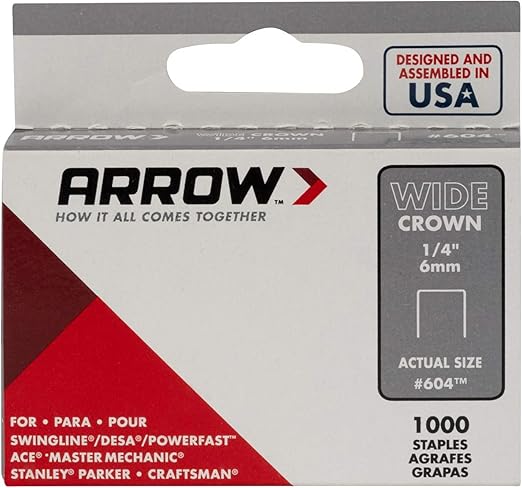 Arrow 60430 Wide Crown Staples for Staple Guns and Staplers, Use for Upholstery, Crafts, General Repairs, 1/4-Inch Leg Length, 1/2-Inch Crown Width, 1000-Pack