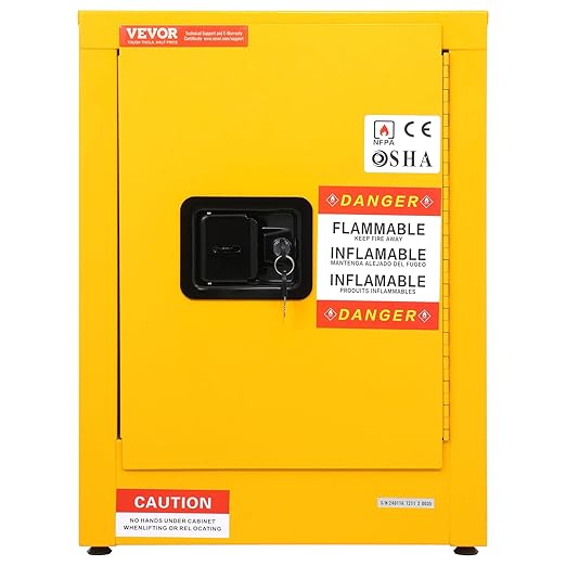 VEVOR Flammable Cabinet 17" x 17" x 22", 12 GalCold-Rolled Steel Flammable Liquid Storage Cabinet, Explosion Proof with 1 Adjustable Shelf 1 Door for Commercial Industrial Use, Yellow