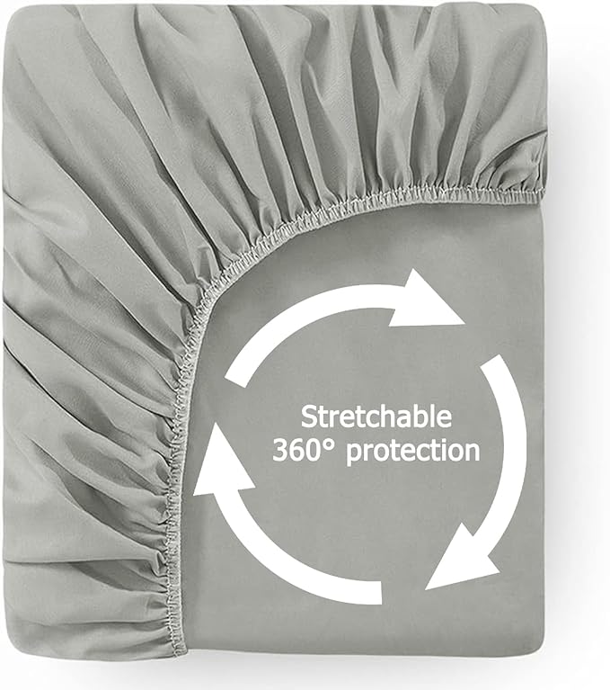 California King Waterproof Mattress Protector - Noiseless, Breathable, Machine Washable Fitted Mattress Cover with Deep Pocket up to 5”-21”（Light Grey）