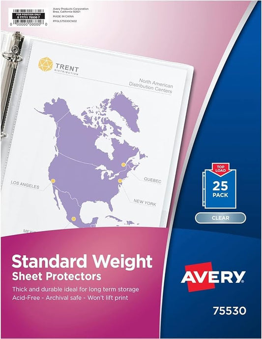 Avery 75530 Clear Standard Weight Reference Sheet Protectors 25 Count
