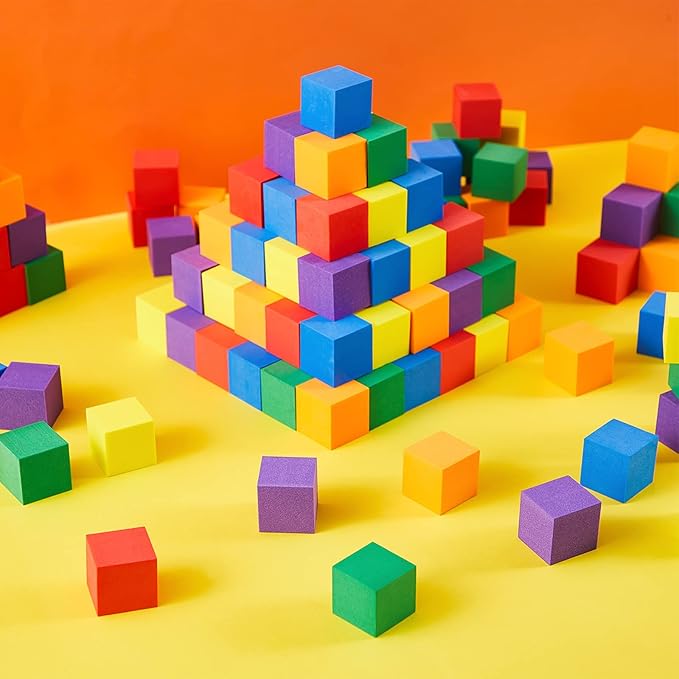 Fuutreo 200 Pieces Foam Blocks 1 Inch Counting Blocks Soft Counting Cubes for Kids Math Learning Small Colored Foam Cubes for Children Preschool Classroom Teacher Supplies, Assorted Colors